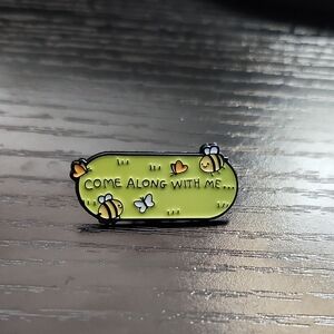 Cute Green Enamel Pin with Bees and Butterflies